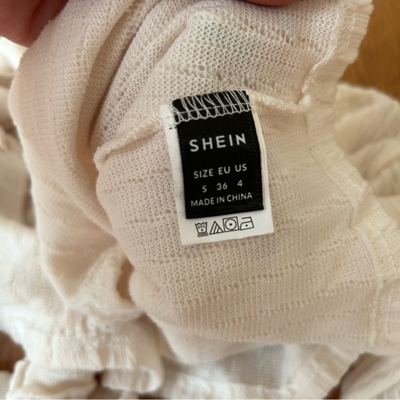 NWOT SHEIN Cream Ribbed Wrap Blouse Crop Long Sleeve Tie Front Top Size Small - Picture 4 of 6